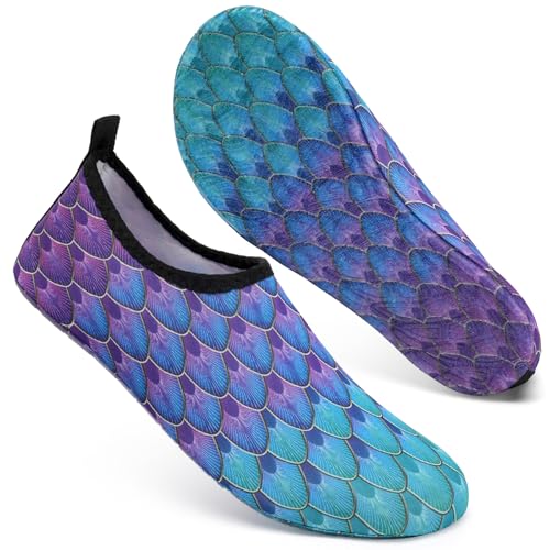 Mabove Badeschuhe Wasserschuhe Schwimmschuhe Damen Strandschuhe Aquaschuhe Barfussschuhe Neopren Surfschuhe(Fischschuppen Blau-Grün,42/43 EU) von Mabove