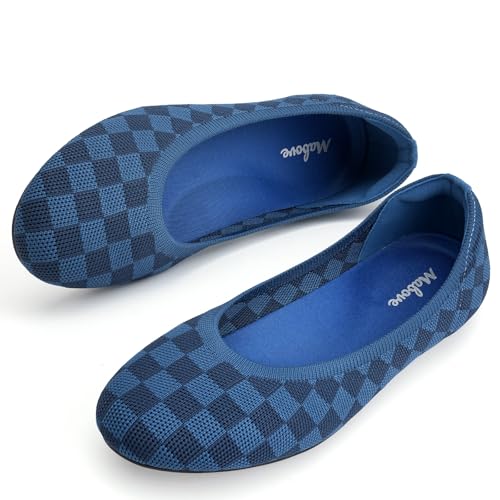 Mabove Ballerinas Schuhe Damen Bequem Slip On Knit Flat Schuhe mit Unterstützte Innensohle(Blau,39 EU) von Mabove