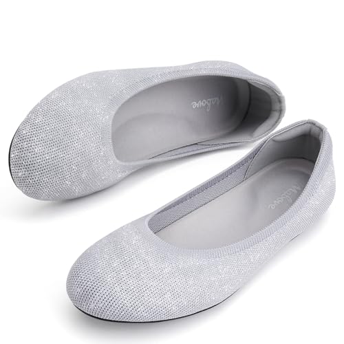 Mabove Ballerinas Schuhe Damen Bequem Slip On Knit Flat Schuhe mit Unterstützte Innensohle(Grau,38 EU) von Mabove