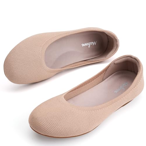 Mabove Ballerinas Schuhe Damen Bequem Slip On Knit Flat Schuhe mit Unterstützte Innensohle(Nackt,37.5 EU) von Mabove