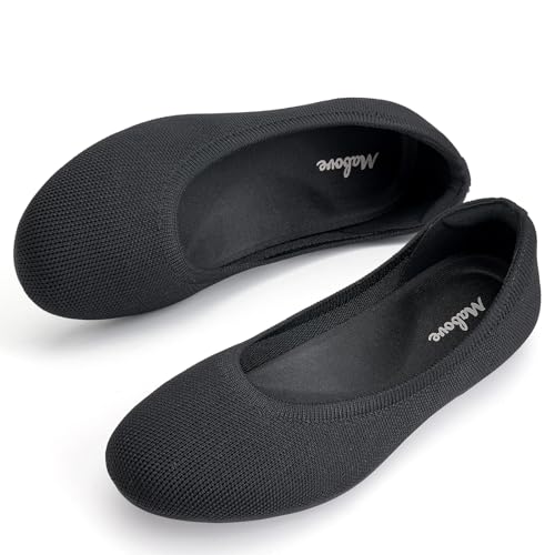 Mabove Ballerinas Schuhe Damen Bequem Slip On Knit Flat Schuhe mit Unterstützte Innensohle(Schwarz,39 EU) von Mabove