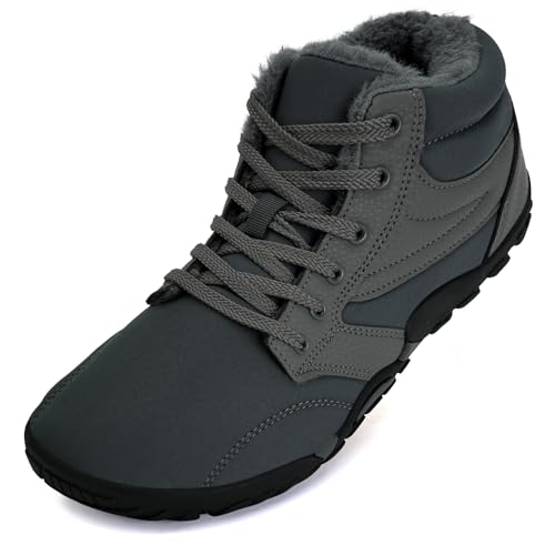 Mabove Barfußschuhe Herren Weit Barfussschuhe Breite Traillaufschuhe Warm Gefüttert Winterschuhe Schneestiefel (Grau,43 EU) von Mabove