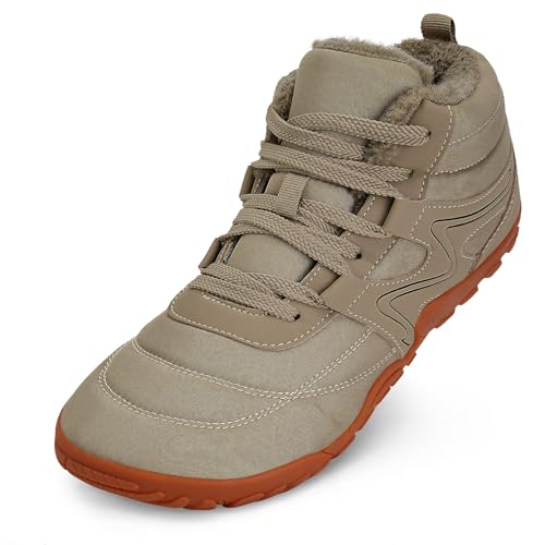 Mabove Barfußschuhe Herren Weit Barfussschuhe Breite Traillaufschuhe Warm Gefüttert Winterschuhe Schneestiefel (Hellbraun,44 EU) von Mabove