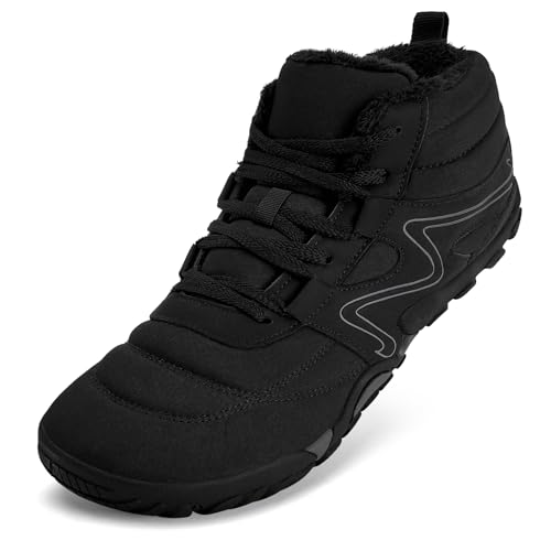 Mabove Barfußschuhe Herren Weit Barfussschuhe Breite Traillaufschuhe Warm Gefüttert Winterschuhe Schneestiefel (Reiches Schwarz,39 EU) von Mabove