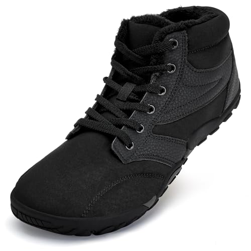 Mabove Barfußschuhe Herren Weit Barfussschuhe Breite Traillaufschuhe Warm Gefüttert Winterschuhe Schneestiefel (Sattes Schwarz,43 EU) von Mabove