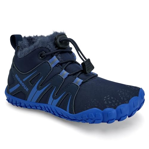 Mabove Barfußschuhe Kinder Winter Jungen Mädchen Barfussschuhe Winterschuhe Warm Gefüttert Winterstiefel Leicht Rutschfest（Dunkelblau 35） von Mabove