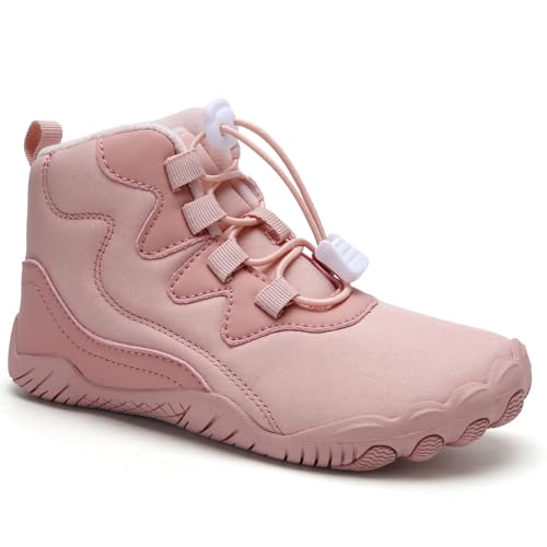 Mabove Barfußschuhe Kinder Winter Jungen Mädchen Barfussschuhe Winterschuhe Warm Gefüttert Winterstiefel Leicht Rutschfest（Pink 26） von Mabove