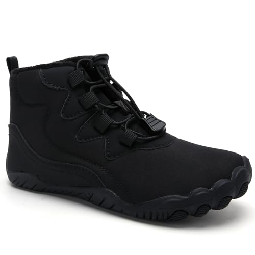 Mabove Barfußschuhe Kinder Winter Jungen Mädchen Barfussschuhe Winterschuhe Warm Gefüttert Winterstiefel Leicht Rutschfest（Schwarz 35） von Mabove