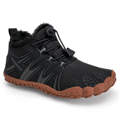 Mabove Barfußschuhe Kinder Winter Jungen Mädchen Barfussschuhe Winterschuhe Warm Gefüttert Winterstiefel Leicht Rutschfest（SchwarzGrau 30） von Mabove