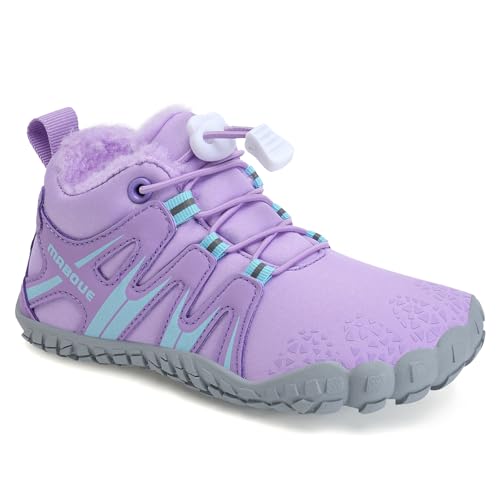 Mabove Barfußschuhe Kinder Winter Jungen Mädchen Barfussschuhe Winterschuhe Warm Gefüttert Winterstiefel Leicht Rutschfest（Violett 34） von Mabove