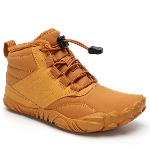 Mabove Barfußschuhe Kinder Winter Jungen Mädchen Barfussschuhe Winterschuhe Warm Gefüttert Winterstiefel Leicht rutschfest（Braun 31） von Mabove