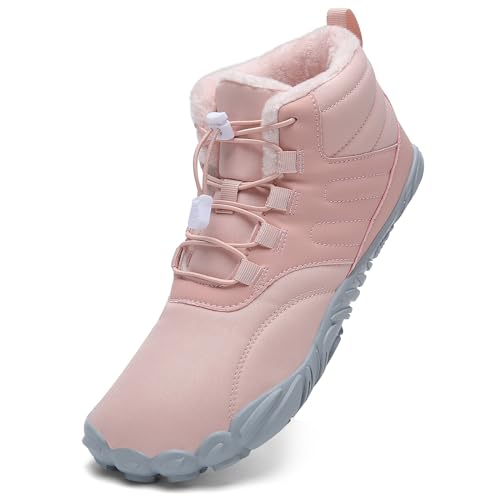 Mabove Barfußschuhe Winterstiefel Damen Wasserdicht Traillaufschuhe Warm Gefüttert Winterschuhe Schneestiefel Boot(Rosa,38 EU) von Mabove