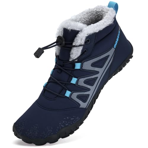 Mabove Barfußschuhe Winterstiefel Herren Damen Traillaufschuhe Warm Gefüttert Winterschuhe Schneestiefel (Dunkelblau,45 EU) von Mabove