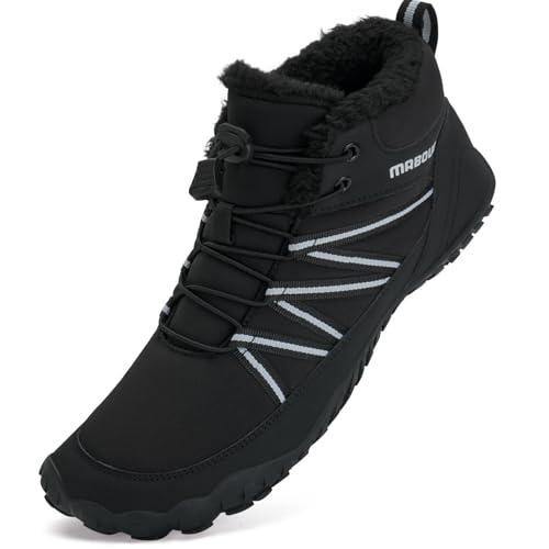 Mabove Barfußschuhe Winterstiefel Herren Damen Traillaufschuhe Warm Gefüttert Winterschuhe Schneestiefel (Dunkelschwarz 41 von Mabove