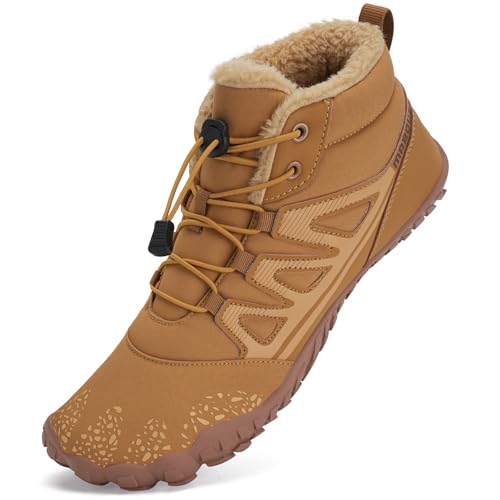Mabove Barfußschuhe Winterstiefel Herren Damen Traillaufschuhe Warm Gefüttert Winterschuhe Schneestiefel (Festes Braun,44 EU) von Mabove