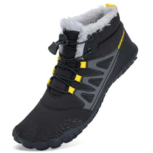 Mabove Barfußschuhe Winterstiefel Herren Damen Traillaufschuhe Warm Gefüttert Winterschuhe Schneestiefel (Schwarz-Gelb,42 EU) von Mabove