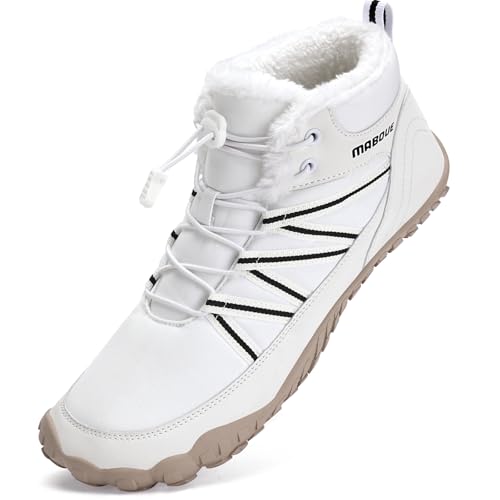 Mabove Barfußschuhe Winterstiefel Herren Damen Traillaufschuhe Warm Gefüttert Winterschuhe Schneestiefel (Weiß 41 von Mabove