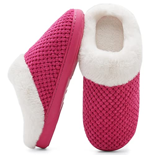 Mabove Hausschuhe Damen Winter Wärme Bequem Plüsch Pantoffeln Indoor Home rutschfeste Kuschelig Weite Leicht Slippers（Rose Pink-xmt,44/45 EU） von Mabove