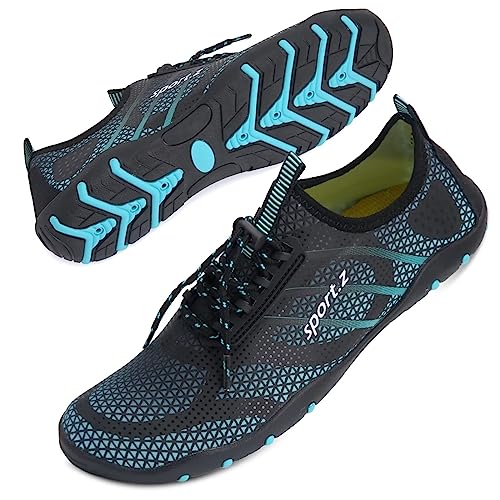 Mabove Strandschuhe Wasserschuhe Herren Schnell Trocknen Surfschuhe Schwimmschuhe Aquaschuhe Badeschuhe Barfussschuhe(Schwarz Blau V004,45 EU) von Mabove