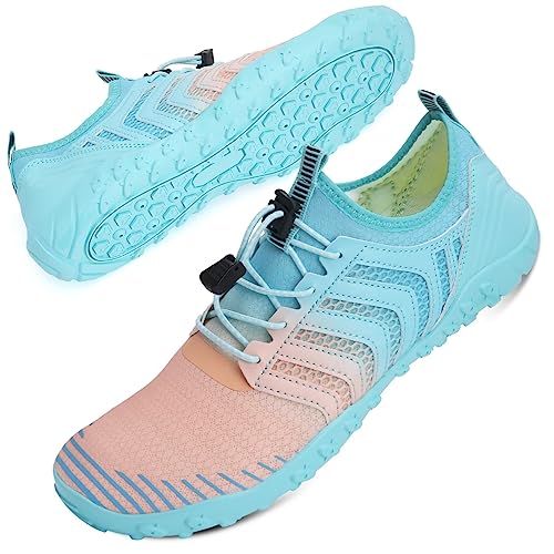 Mabove Strandschuhe Wasserschuhe Damen Schnell Trocknen Surfschuhe Schwimmschuhe Aquaschuhe Badeschuhe Barfussschuhe (Pink Blau V011,36 EU) von Mabove