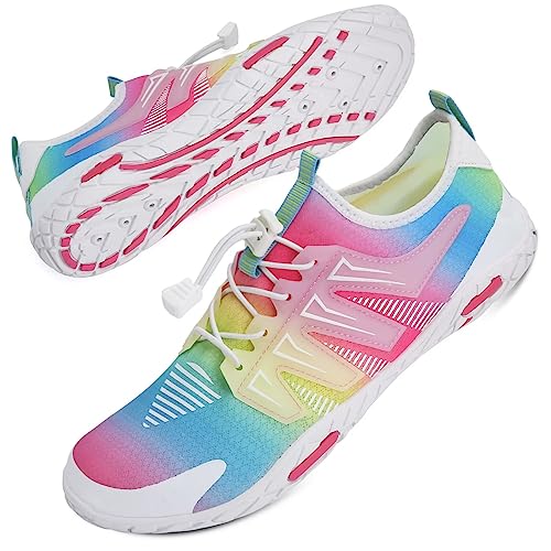 Mabove Strandschuhe Wasserschuhe Damen Schnell Trocknen Surfschuhe Schwimmschuhe Aquaschuhe Badeschuhe Barfussschuhe (Regenbogen 1004,42 EU) von Mabove