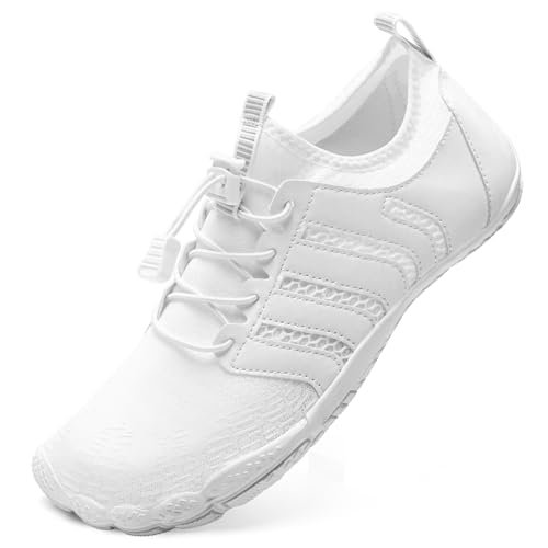 Mabove Wasserschuhe Damen Herren Badeschuhe Strandschuhe Barfussschuhe Barfuß Schuhe Schwimmschuhe Aquaschuhe Surfschuhe für Wassersport(Weiß,46 EU) von Mabove