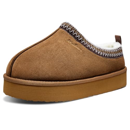 Plateau Hausschuhe Damen Warme Memory Foam Winter Plattform Slippers Braun 37 von Mabove