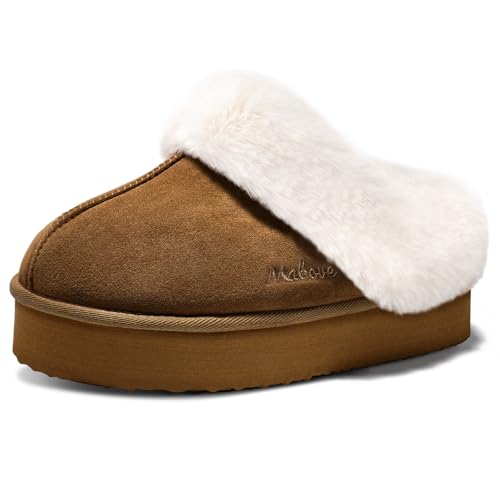 Plateau Hausschuhe Damen Warme Memory Foam Winter Plattform Slippers Braun 39 von Mabove