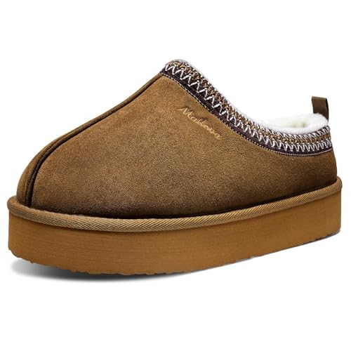 Plateau Hausschuhe Damen Warme Memory Foam Winter Plattform Slippers Olivgrün 38 von Mabove