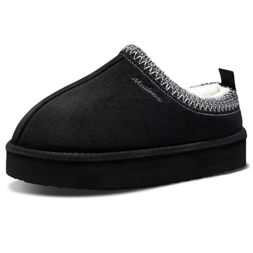 Plateau Hausschuhe Damen Warme Memory Foam Winter Plattform Slippers Schwarz 36 von Mabove