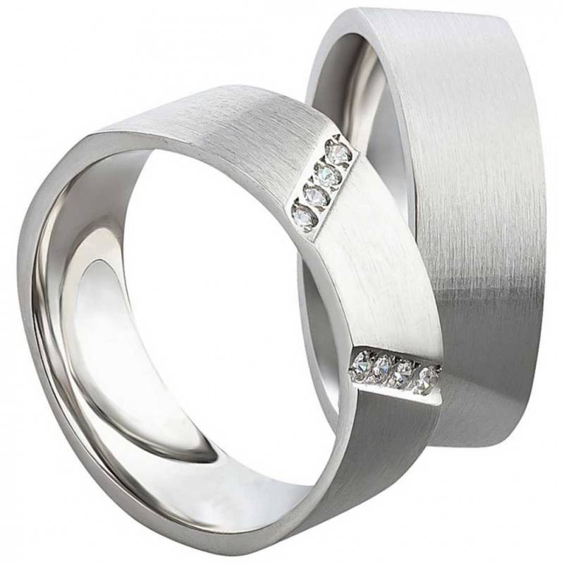 Partnerringe aus Silber mit 8 Zirkonias SR038-SR039 von Mabro Steel