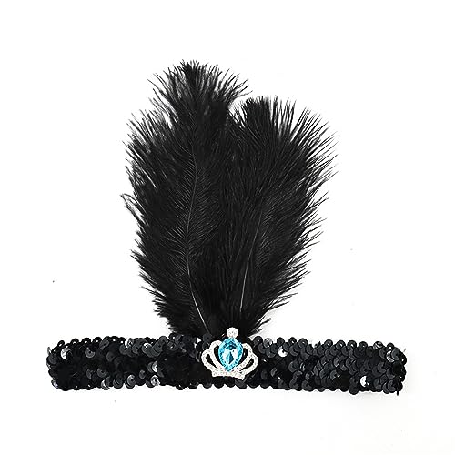 Feder-Stirnbänder, Cocktail-Kopfbedeckung für Mädchen, Maskerade, Haarschmuck, 1920er-Jahre, Flapper-Stirnband, Kristalle, einzigartiges Haar-Accessoire mit Glitzern von Mabta