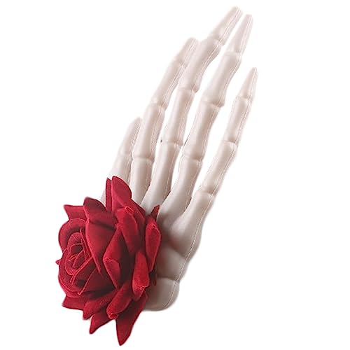 Haarspange mit Skelett-Hand, Rose, Blume, Neuheit, Halloween-Haarnadel, Damen, Party, Kopfschmuck, Haarschmuck, Foto-Zubehör, Gothic-Totenkopf-Haarband, coole Haar-Kopfbedeckung von Mabta