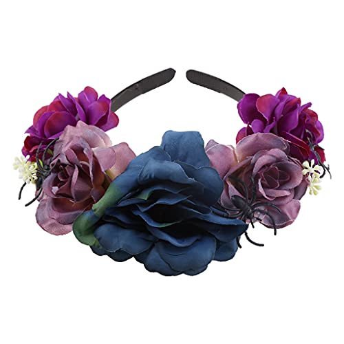 Halloween Day Of The Dead Stirnband Bloomy Rose Floral Scary Skull Festival Party Haar Hoop Kopfschmuck Haarnadel Haarschmuck für Frauen Mädchen Scrunchies für Haar Stirnbänder von Mabta