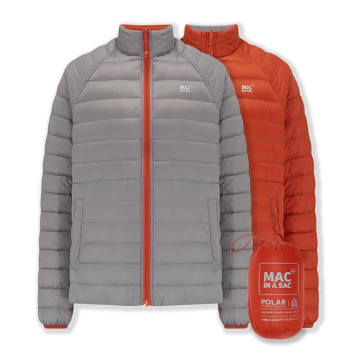 Mac in a Sac Herren Daunenjacke Polar II Wendejacke - wasserabweisend, leicht, extra warm, Reißverschlusstaschen, 90% Daunen, 10% Federn - 2 Mäntel in 1, Burnt Orange Grau, M von Mac in a Sac