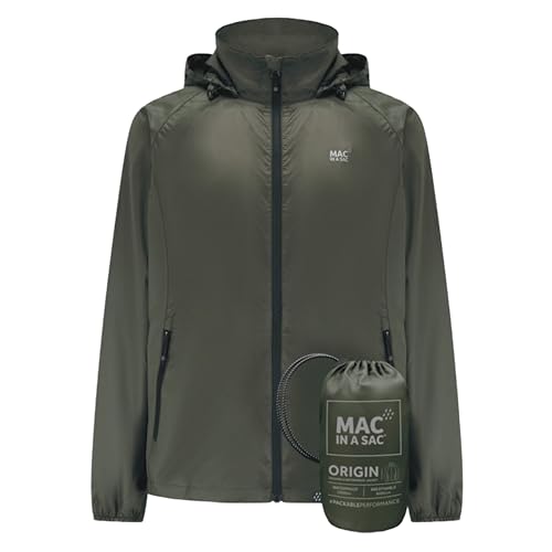Mac in a Sac Origin II wasserdichte verstaubare Jacke für Damen und Herren - Winddicht, atmungsaktiv & leicht Unisex Regenmantel für nasses Wetter, khaki, L von Mac in a Sac