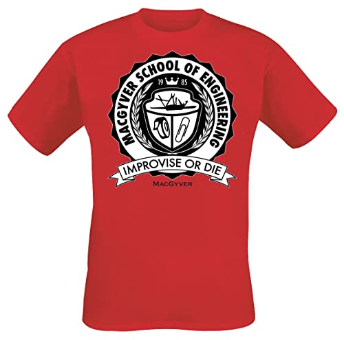 MacGyver School of Engineering Männer T-Shirt rot M 100% Baumwolle Fan-Merch, TV-Serien von MacGyver