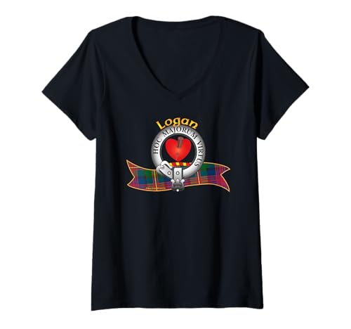 Damen Logan Clan Tartan Wappen Motto T-Shirt mit V-Ausschnitt Damen Logan Clan Tartan Wappen Motto T-Shirt mit V-Ausschnitt von MacRory Mor