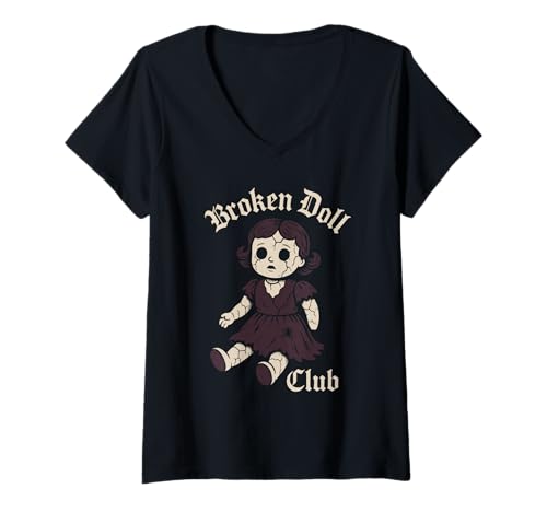 Damen Horrorpuppensammler gruselige Spielzeugliebhaber Spukpuppe T-Shirt mit V-Ausschnitt Damen Horrorpuppensammler gruselige Spielzeugliebhaber Spukpuppe T-Shirt mit V-Ausschnitt von Macabre Doll Club Haunted Toy Collection