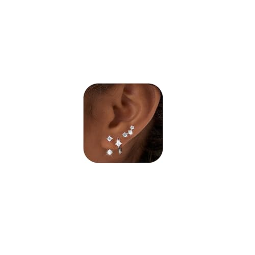MACACHII 3 Paar Ohrringe Silber 925 Set für Damen 14K Vergoldet Kleine Ohrstecker Silber 925 Stapelbar Zirkonia Helix Piercings Ohr Gold Ohrstecker Creolen Damenohrringe für Mehrere Piercings von Macachii