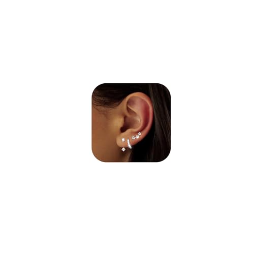 MACACHII 3 Paar Ohrringe Silber 925 Set für Damen 14K Vergoldet Kleine Ohrstecker Silber 925 Stapelbar Zirkonia Helix Piercings Ohr Gold Ohrstecker Creolen Damenohrringe für Mehrere Piercings von Macachii
