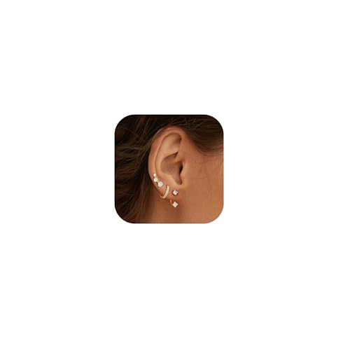 MACACHII 3 Paar Ohrringe Silber 925 Set für Damen 14K Vergoldet Kleine Ohrstecker Silber 925 Stapelbar Zirkonia Helix Piercings Ohr Gold Ohrstecker Creolen Damenohrringe für Mehrere Piercings von Macachii