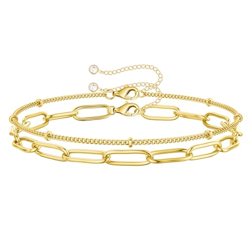 Macachii Armband Damen Armband Silber 925 Damen Verstellbare 14K Vergoldete | Charm Armband Set, Gliederkette, Zarte Stapelbare Armbänder von Macachii