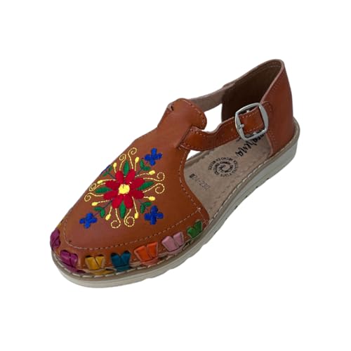 Macarena Collection Sandalen Frauen Huarache Sandale Bunte Leder Mexikanischen Stil Bestickte Blumen B230, Hellbraun, 35.5 EU von Macarena Collection