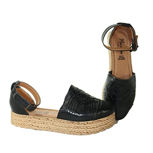 Macarena Collection Sandalen Frauen Huarache Sandale Bunte Leder Mexikanischen Stil Farbe Schwarz 02, Schwarz, 39 EU von Macarena Collection