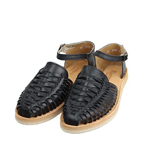 Macarena Collection Sandalen frauen Huarache Sandale Bunte Leder Mexikanischen Stil Farbe Schwarz 3050 Knöchelriemen, Schwarz, 39 EU von Macarena Collection