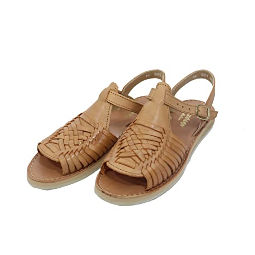 Macarena Collection Sandalen für Damen, Huarache-Sandale, buntes Leder, mexikanischer Stil, Farbe: Hellbraun 3044, Hellbraun, 38 EU von Macarena Collection