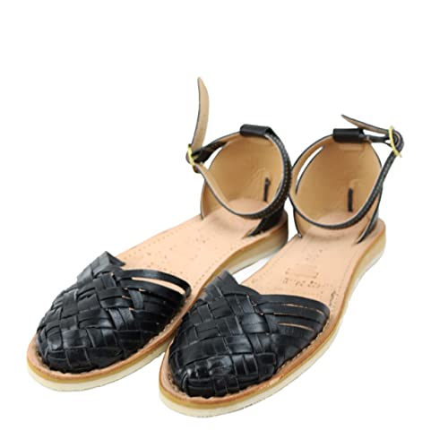 Macarena Collection Sandalen für Damen, Huarache-Sandale, buntes Leder, mexikanischer Stil, Farbe: Schwarz 922, Knöchelriemen, Schwarz, 38 EU von Macarena Collection