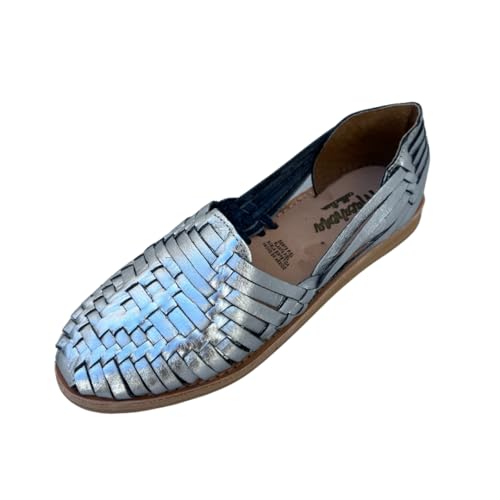Macarena Collection Sandalen für Damen, Huarache-Sandale, buntes Leder, mexikanischer Stil, Farbe: Silber 4150, silber, 38 EU von Macarena Collection
