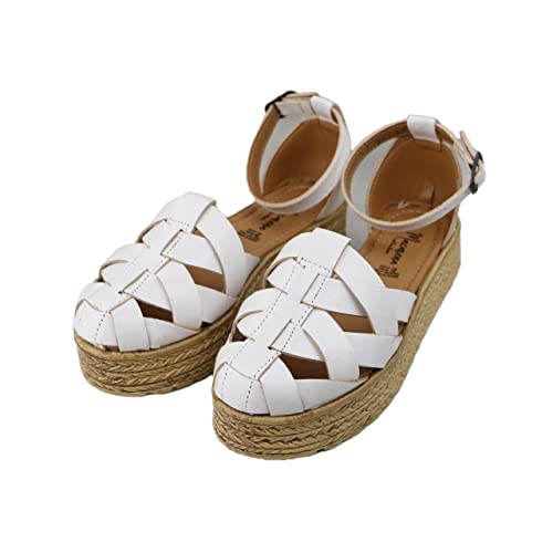 Huarache-Sandalen für Damen, buntes Leder, mexikanischer Stil, Farbe: Weiß 07, Weiss/opulenter Garten, 39 EU von Macarena Collection